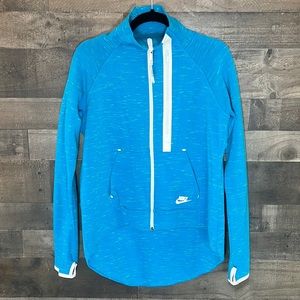 Pretty Blue with Green Specks Long Sleeve Nike Zip-Neck Sweatshirt